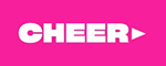 Pink magenta rectangular badge with CHEER text and right arrow in white bold font, used as a call-to-action button element