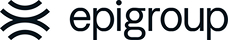Epigroup logo - minimalist wavy infinity symbol icon with epigroup lowercase text wordmark on white background