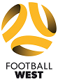 Football West logo - stylized gold and orange soccer ball icon with Football West text below