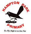 Hampton Park Primary School logo - illustrated black bird with red school name text and To Fly High is to Soar motto