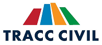 Tracc Civil logo - colorful triangular mountain icon in red, orange, yellow and green with company name in dark grey