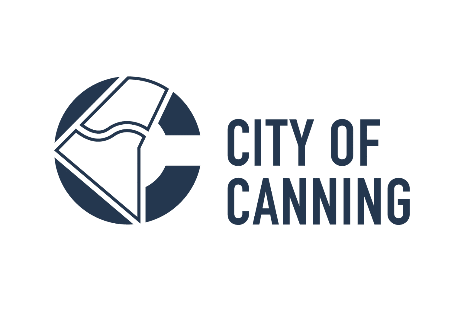 City of Canning Western Australia local government logo showing dark navy geometric C-shaped shield icon with stylized lines alongside bold City of Canning text