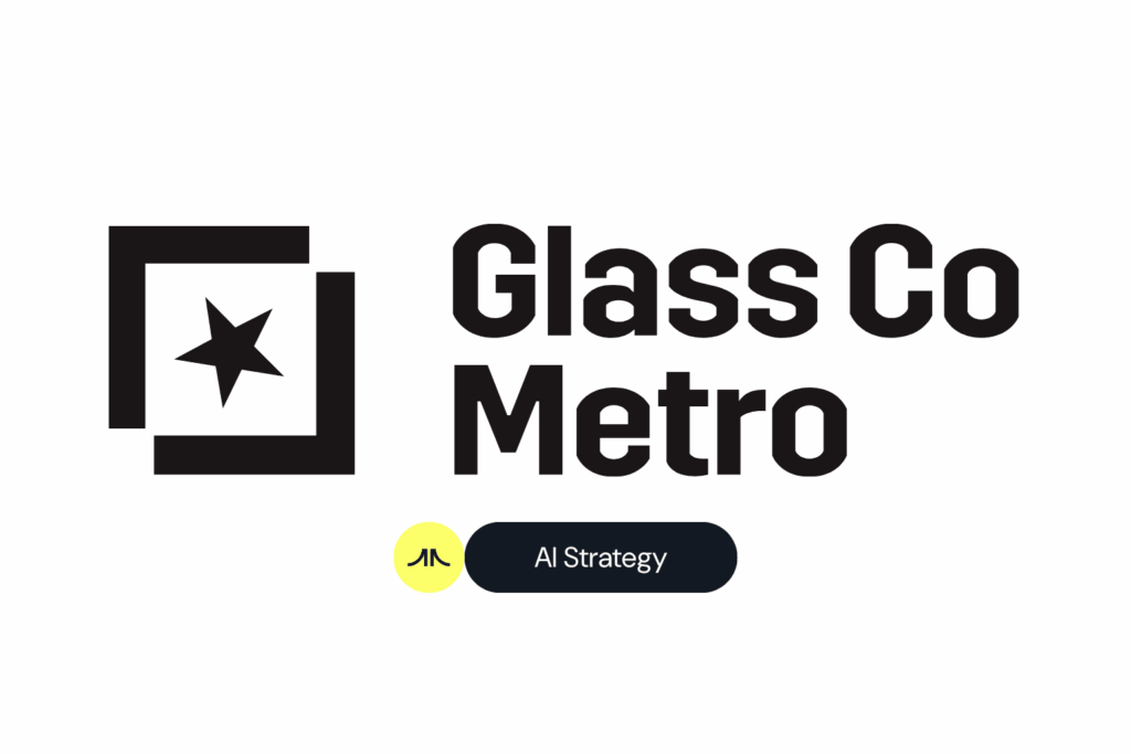 Glass Co Metro company logo showing a black star in a square frame icon with bold company name, alongside AI Advancements logo and AI Strategy service label