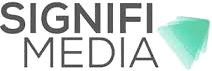 Signifi Media logo - bold text with teal geometric diamond icon on transparent background