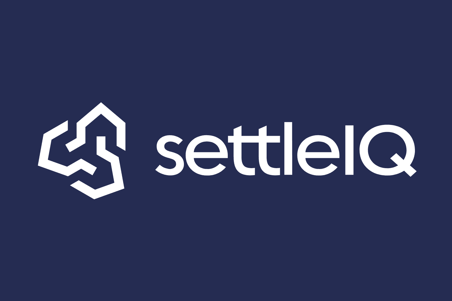 SettleIQ logo showing white geometric house icon with interlocking S-shaped design alongside settleIQ company name on dark navy blue background - AI legal chatbot for conveyancers