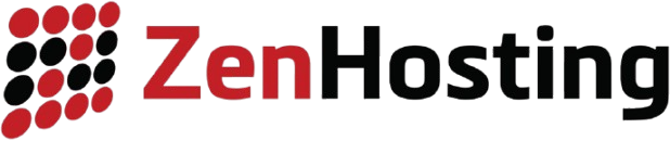 ZenHosting logo - red dot matrix grid icon alongside ZenHosting text in black and red on transparent background